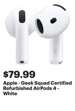 Best Buy Apple - Geek Squad Certified Refurbished AirPods 4 - White offer