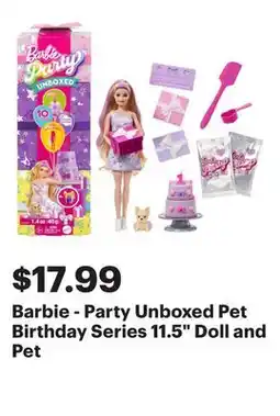 Best Buy Barbie - Party Unboxed Pet Birthday Series 11.5 Doll and Pet offer