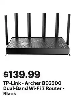 Best Buy TP-Link - Archer BE6500 Dual-Band Wi-Fi 7 Router - Black offer
