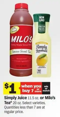 Meijer Simply juice or milo's tea offer