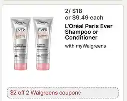 Walgreens L'Oréal Paris Ever Shampoo or Conditioner offer