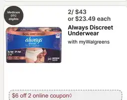 Walgreens Always Discreet Underwear offer