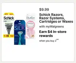 Walgreens Schick Razors, Razor Systems, Cartridges or Waxes offer