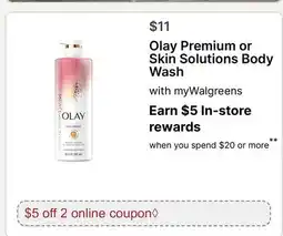 Walgreens Olay Premium or Skin Solutions Body Wash offer