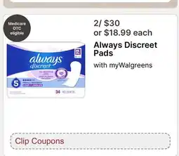 Walgreens Always Discreet Pads offer