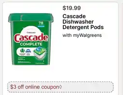 Walgreens Cascade Dishwasher Detergent Pods offer