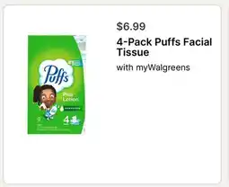 Walgreens 4-Pack Puffs Facial Tissue offer
