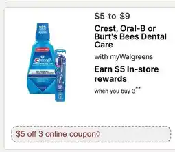 Walgreens Crest, Oral-B or Burt's Bees Dental Care offer