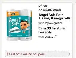 Walgreens Angel Soft Bath Tissue, 6 mega rolls offer