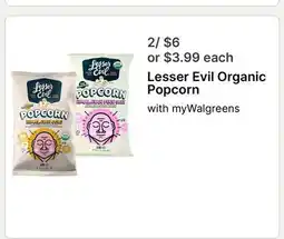 Walgreens Lesser Evil Organic Popcorn offer
