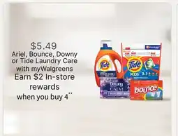 Walgreens Ariel, Bounce, Downy or Tide Laundry Care offer