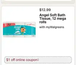 Walgreens Angel Soft Bath Tissue, 12 mega rolls offer