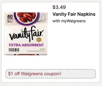 Walgreens Vanity Fair Napkins offer