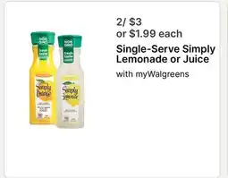 Walgreens Single-Serve Simply Lemonade or Juice offer