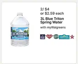 Walgreens 3L Blue Triton Spring Water offer