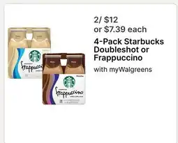 Walgreens 4-Pack Starbucks Doubleshot or Frappuccino offer