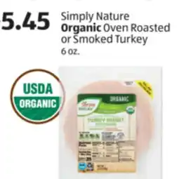 Aldi Simply Nature Organic Oven Roasted or Smoked Turkey offer