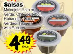 Superior Grocers Salsas Molcajete Roja or Verde, Chile de Arbol, Habanero, Hatch, Verdeor Taquera with Pepitas offer