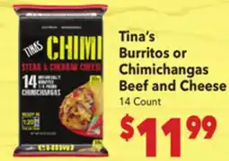 Vallarta Supermarkets Tina's Burritos or Chimichangas offer
