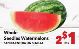 Vallarta Supermarkets Whole Seedles Watermelons / SANDIA ENTERA SIN SEMILLA offer
