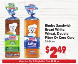 Vallarta Supermarkets Bimbo Sandwich Bread White, Wheat, Double Fiber Or Cero Cero offer