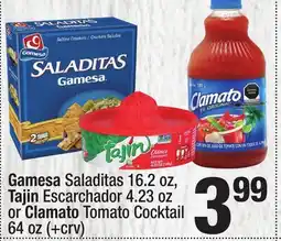 Super King Markets Gamesa Saladitas 16.2 oz, Tajin Escarchador 4.23 oz or Clamato Tomato Cocktail 64 oz (+crv) offer