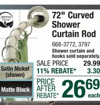 Menards 72 Curved Shower Curtain Rod offer