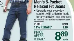 Menards Men's 5-Pocket Relaxed Fit Jeans offer