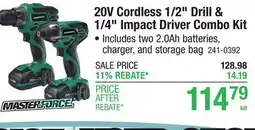 Menards 20V Cordless 1/2 Drill & 1/4 Impact Driver Combo Kit offer