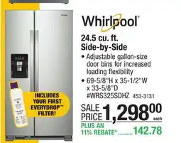 Menards Whirlpool 24.5 cu. ft. Side-by-Side offer