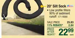 Menards 20' Silt Sock offer