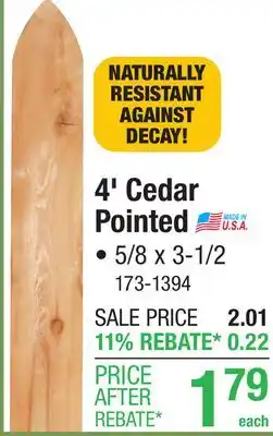 Menards 4' Cedar Pointed offer