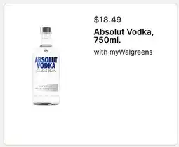 Walgreens Absolut Vodka, 750ml offer