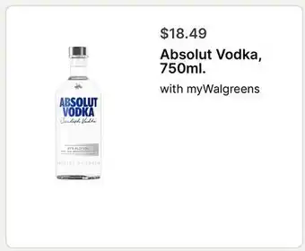 Walgreens Absolut Vodka, 750ml offer