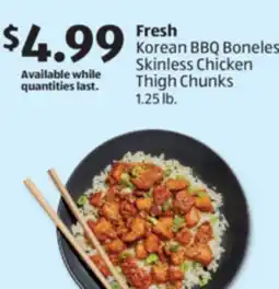 Aldi Fresh Korean BBQ Boneless Skinless Chicken Thigh Chunks offer