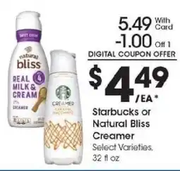 Kroger Starbucks or Natural Bliss Creamer offer