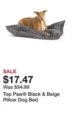 Petsmart Top Paw Black & Beige Pillow Dog Bed offer