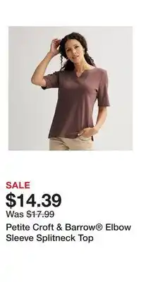 Kohl's Petite Croft & Barrow Elbow Sleeve Splitneck Top offer