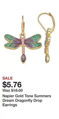 Kohl's Napier Gold Tone Summers Dream Dragonfly Drop Earrings offer