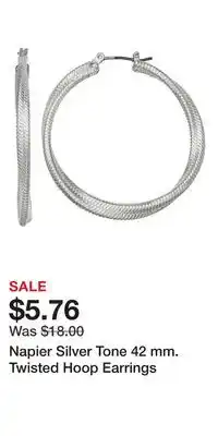 Kohl's Napier Silver Tone 42 mm. Twisted Hoop Earrings offer