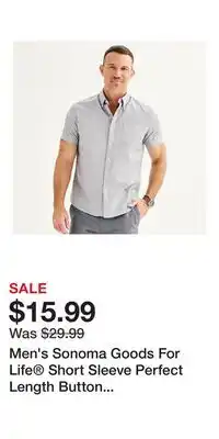 Kohl's Men's Sonoma Goods For Life Short Sleeve Perfect Length Button Down Shirt offer