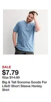 Kohl's Big & Tall Sonoma Goods For Life Short Sleeve Henley Shirt offer