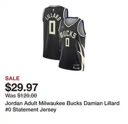 Dick's Sporting Goods Jordan Adult Milwaukee Bucks Damian Lillard #0 Statement Jersey offer