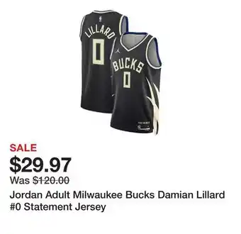 Dick's Sporting Goods Jordan Adult Milwaukee Bucks Damian Lillard #0 Statement Jersey offer