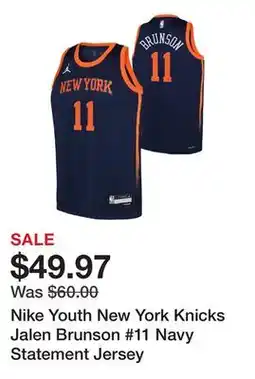 Dick's Sporting Goods Nike Youth New York Knicks Jalen Brunson #11 Navy Statement Jersey offer