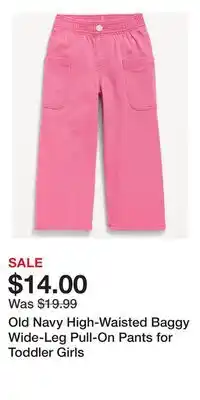 Old Navy Old Navy High-Waisted Baggy Wide-Leg Pull-On Pants for Toddler Girls offer