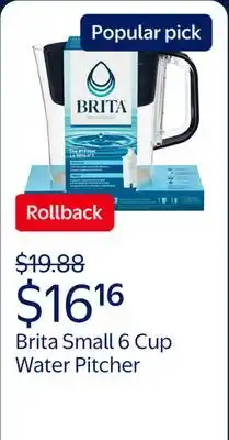 Walmart Brita Small 6 Cup Black Denali Water Filter Pitcher with 1 Brita Standard Filter offer