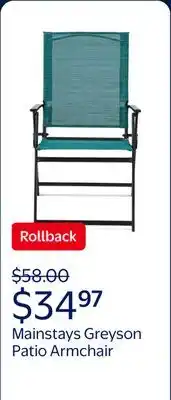 Walmart Mainstays Greyson Steel and Sling Folding Outdoor Patio Armchair offer