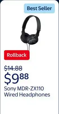 Walmart Sony MDR-ZX110 Wired On-Ear Headphones offer
