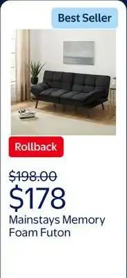 Walmart Mainstays Memory Foam Futon with 72 offer